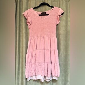 Adorable Pink Ruffle Sleeve Dress